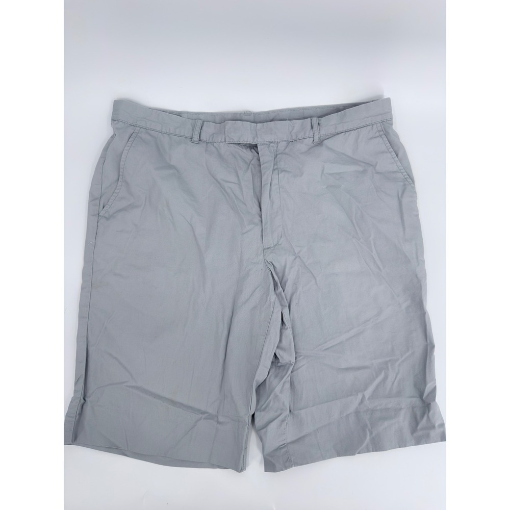 Perry Ellis Premium Chino Shorts Modern Men Size 36 Gray Cotton Flat Front Solid